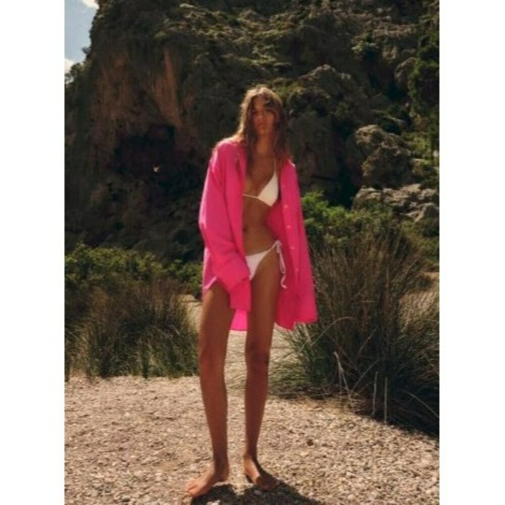 Zara‎ Hot Pink Oversized Long Sleeves Button Down Shirt Size XSmall